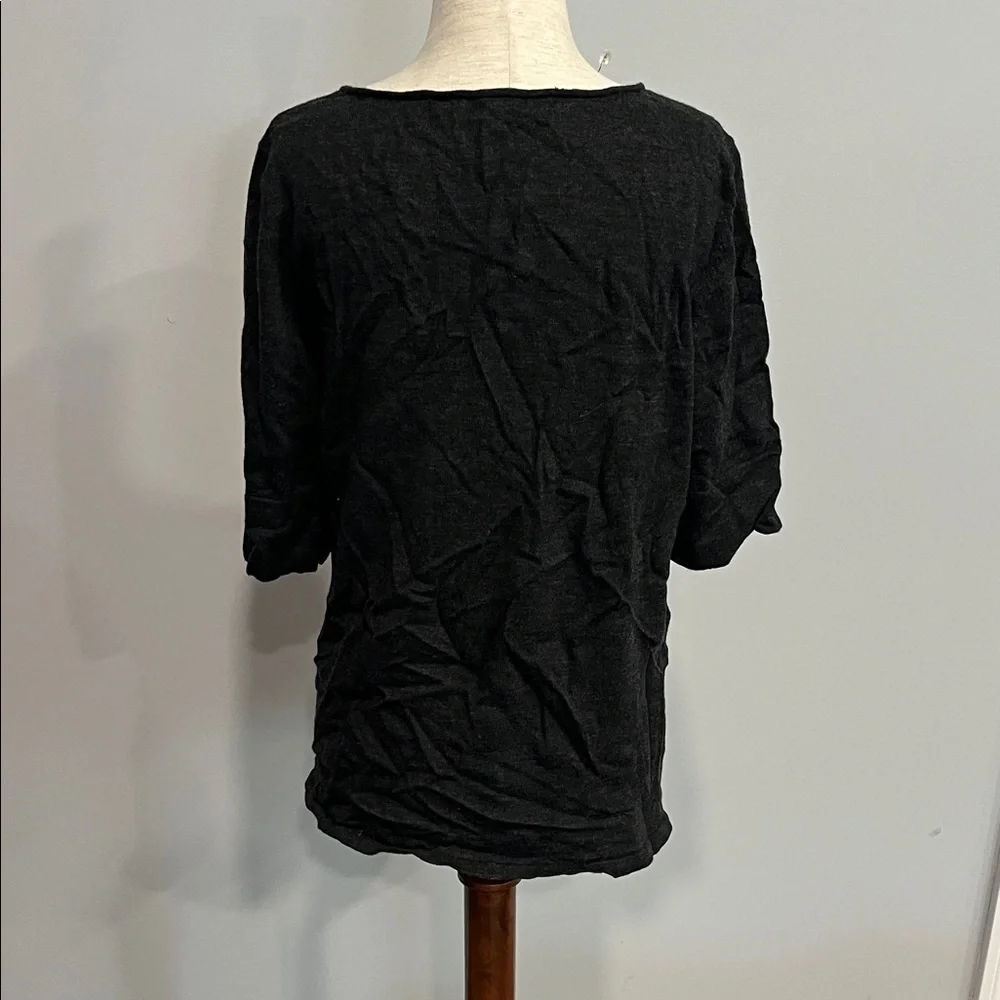Eileen Fisher Black Short Sleeve Scoop Neck Sweater Charcoal Gray Large